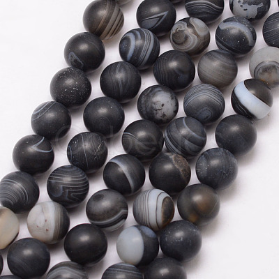 Natural Black Agate Bead Strands X-G-K166-12-8mm-03-1