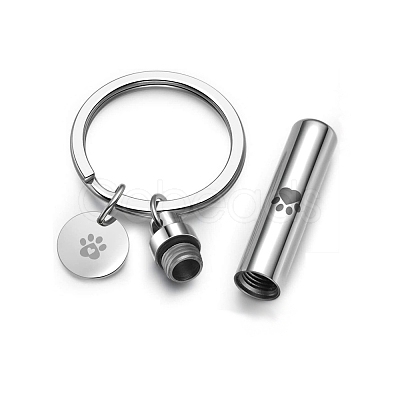 Non-Tarnish Column Openable Pet Memorial Urn Ashes Stainless Steel Pendant Keychain ANIM-PW0001-024-1