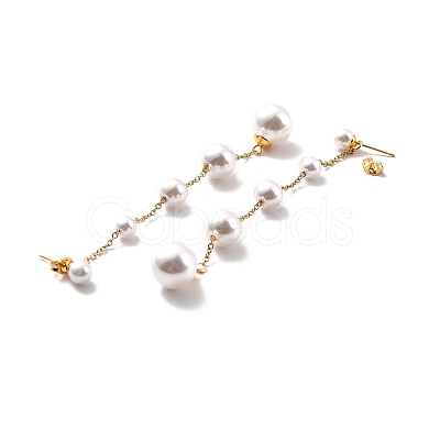 Round Plastic Pearl Beaded Long Chain Dangle Stud Earrings STAS-D179-05G-1