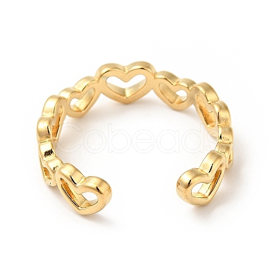 PVD Vacuum Plating 304 Stainless Steel Heart Wrap Open Cuff Ring RJEW-C040-01G-1