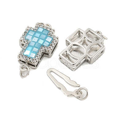 Rack Plating Brass Micro Pave Cubic Zirconia & Shell & Enamel Box Clasps KK-S373-06P-1