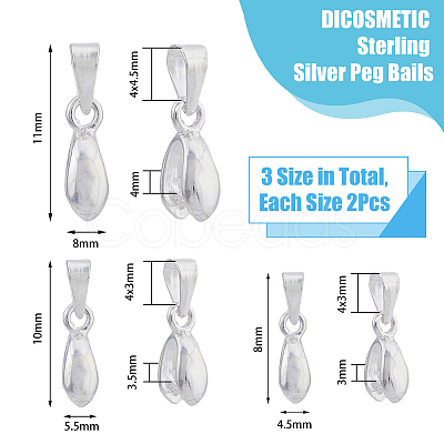 DICOSMETIC 6Pcs 3 Size 925 Sterling Silver Pendants STER-DC0001-14-1