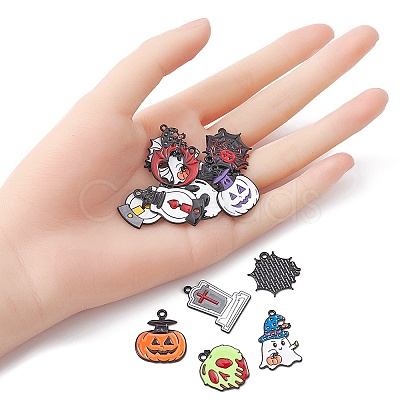 14Pcs 14 Style Halloween Theme Rack Plating Spray Painted Alloy Enamel Pendants ENAM-YW0003-84-1