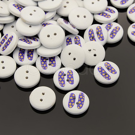 2-Hole Flat Round Mathematical Operators Printed Wooden Sewing Buttons BUTT-M002-13mm-05-1