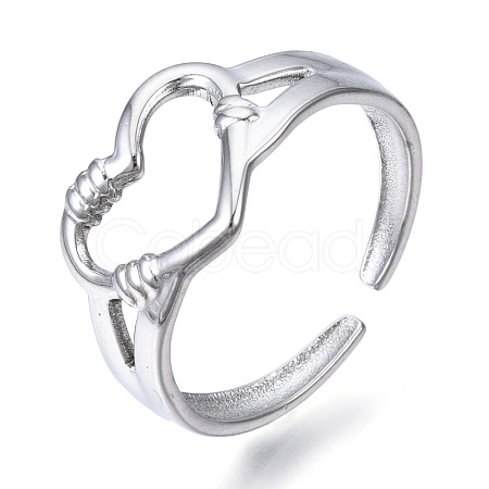 304 Stainless Steel Heart Open Cuff Ring RJEW-N040-23-1