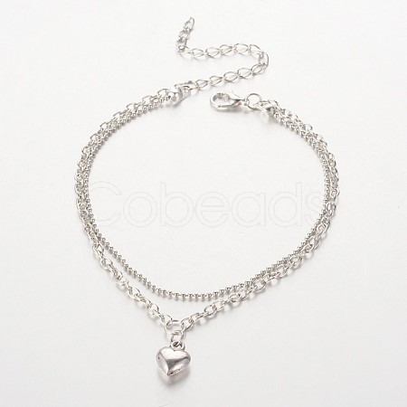 Tibetan Style Heart Charm Anklets AJEW-AN00092-02-1