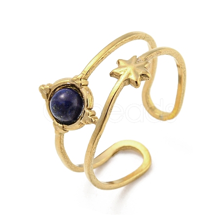 304 Stainless Steel with Natural Lapis Lazuli Ring RJEW-Z031-01I-01-1