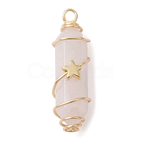 Natural Rose Quartz Copper Wire Wrapped Pointed Pendants PALLOY-JF02461-01-1