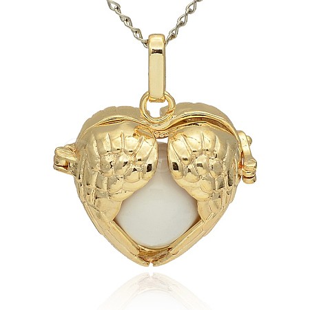 Golden Tone Brass Hollow Heart Cage Pendants KK-J241-06G-1