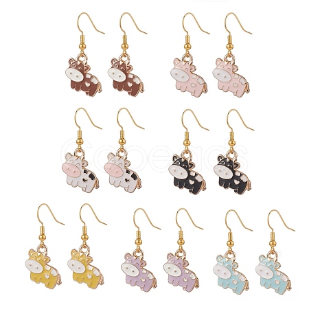 7 Pair 7 Color Alloy Enamel Cow Dangle Earrings EJEW-JE05156-1