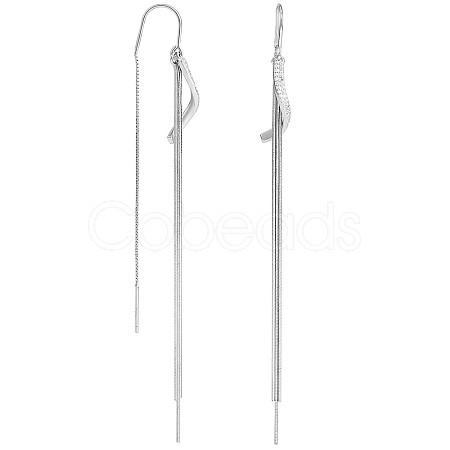 Clear Cubic Zirconia Linear Wave with Chain Tassel Dangle Earrings JE1035A-1