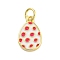 Rack Plating Brass Enamel Charms, with Jump Ring, Long-Lasting Plated, Cadmium Free & Lead Free, Teardrop with Polka Dot Charm, Real 18K Gold Plated, Cerise, 14x9x1.5mm, Hole: 3mm