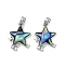 Brass Micro Pave Cubic Zirconia Pendants, with Shell, Star, Platinum, 17.5x14x3mm, Hole: 3x5mm