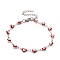 Enamel Heart with Evil Eye Link Chains Bracelet, 304 Stainless Steel Jewelry for Women, Stainless Steel Color, Red, 6-7/8 inch(17.5cm)