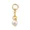 Brass Natural Pearl Keychain Clasps, Round, Real 18K Gold Plated, 22x6mm, Hole: 4mm