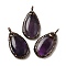 Natural Amethyst Pendants, Red Copper Tone Brass Teardrop Charms, 38x20.5x7.5~8mm, Hole: 5mm