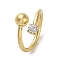 Round Ball 304 Stainless Steel Cuff Ring, with Rhinestone, Golden, Inner Diameter: 16mm