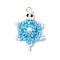 Glass Seed Beaded Pendants, with Jump Ring, Sea Turtle Charm, Deep Sky Blue, 31x22x6mm, Hole: 2.5mm