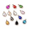 Alloy Rhinestone Pendants, Light Gold Tone Teardrop Charms, Mixed Color, 23x15.5x6.5mm, Hole: 2mm