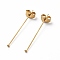 Ion Plating(IP) 304 Stainless Steel Flat Head Pins, with Ear Nuts, Real 18K Gold Plated, 12x0.6mm, Head: 1.4mm