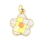 Brass Enamel Pendants, with Jump Ring, Real 18K Gold Plated, Flower Charm, Yellow, 18.5x15x1mm, Hole: 3mm