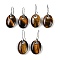 Natural Tiger Eye Dangle Earrings, with Rack Plating Brass Earring Hooks, Cadmium Free & Lead Free, Oval, 43x18mm