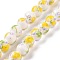 Handmade Printed Porcelain Round Beads Strands, with Flower Pattern, Yellow, 10mm, Hole: 2mm, about 35pcs/strand, 13.5 inch