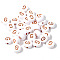 100Pcs Plating Opaque White Acrylic Beads, Rose Gold Metal Enlaced, Flat Round with Letter, Letter G, 7x4mm, Hole: 1.4mm