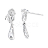 Brass Pave Clear Cubic Zirconia Hand with Teardrop Dangle Stud Earring Findings KK-N232-477P-B-3