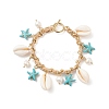 Natural Shell & Shell Pearl & Synthetic Starfish Charm Bracelet BJEW-TA00201-1