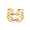 Brass Micro Pave Clear Cubic Zirconia Multi-layer Open Cuff Ring for Women RJEW-Z055-01G-03-2