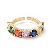 Colorful Cubic Zirconia Open Cuff Ring RJEW-I093-03LG-3