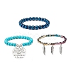 3Pcs 3 Style Synthetic Turquoise(Dyed) & Hematite Stretch Bracelets Set BJEW-JB08589-4