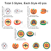SUNNYCLUE Halloween 200Pcs 5 Styles Handmade Polymer Clay Cabochons CLAY-SC0001-20-2