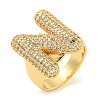 Brass Micro Pave Clear Cubic Zirconia Letter Open Cuff Ring for Women RJEW-M173-01G-N-1