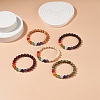 5Pcs 5 Style Natural Wood & Mixed Gemstone Round Beaded Stretch Bracelets Set BJEW-JB08815-2