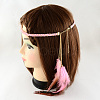 Woman's Dyed Feather Braided Suede Cord Headbands OHAR-R185-05-2