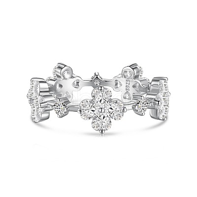 Clear Cubic Zirconia Clover Finger Rings RJEW-Q814-07P-1