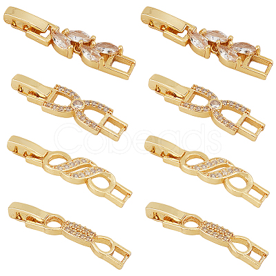 BENECREAT 8Pcs 4 Styles Rack Plating Brass Clear Cubic Zirconia Watch Band Clasps KK-BC0009-76G-1