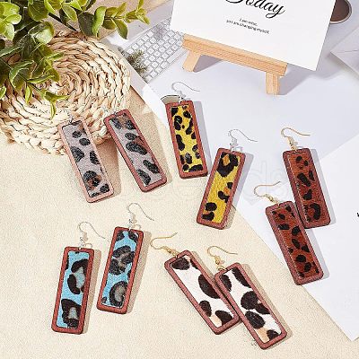 Olycraft DIY Rectangle with Leopard Print Pendant Drop Earring Making Kit DIY-OC0008-38A-1