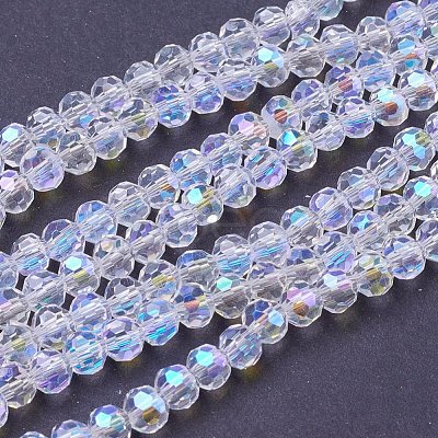 Faceted(32 Facets) Round AB Color Electroplate Glass Beads Strands X-EGLA-J042-4mm-AB03-1