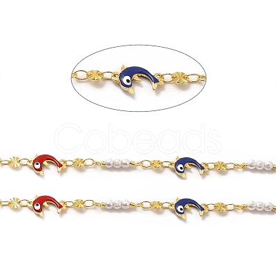 Colorful Enamel Dolphin with Evil Eye & Brass Flat Round Link Chains CHC-A006-15G-1