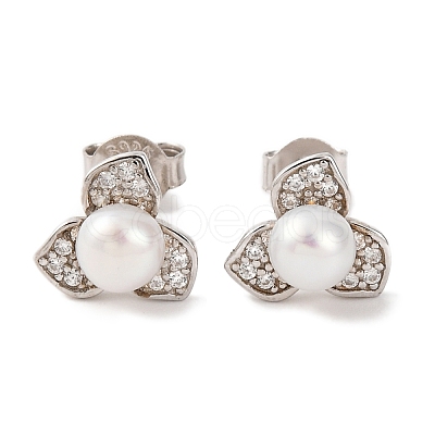 925 Sterling Silver Flower Stud Earrings EJEW-C115-05P-1