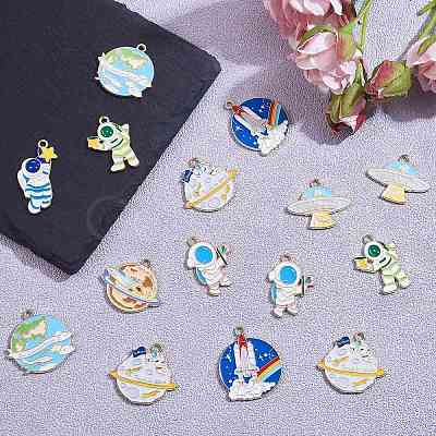 32Pcs 8 Style Alloy Enamel Pendants ENAM-SZ0002-96-1