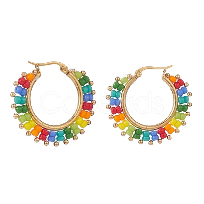 Glass Seed Braided Hoop Earrings EJEW-TA00124-1