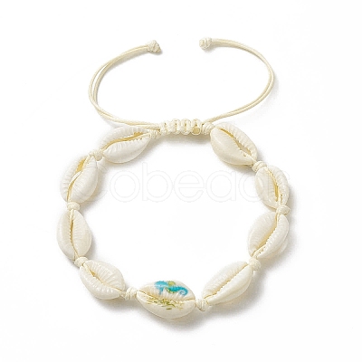 Narural Cowrie Shell Braided Bead Anklet for Women AJEW-AN00527-01-1