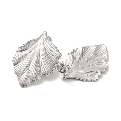 Non-Tarnish Leaf 304 Stainless Steel Stud Earrings for Women EJEW-L272-034P-03-1