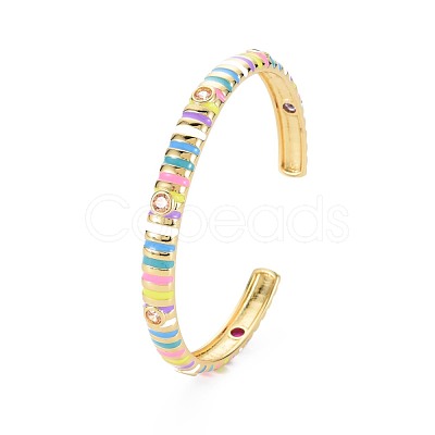 Stripe Enamel Cuff Bangle BJEW-S141-013-1