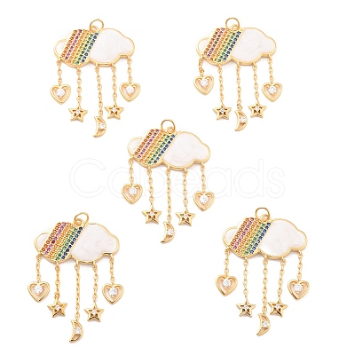 Eco-Friendly Brass Micro Pave Cubic Zirconia with Enamel Pendants X-KK-K268-35G-1