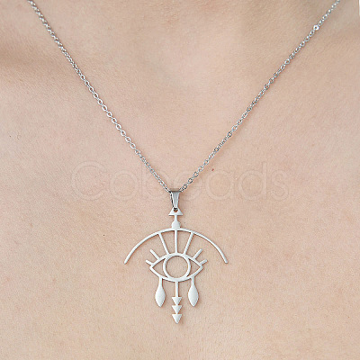 Non-Tarnish 201 Stainless Steel Hollow Eye Pendant Necklace NJEW-OY001-84-1